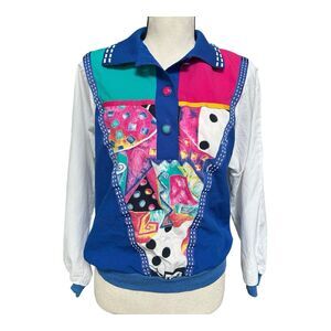 Vintage 90s Teddi Petite Abstract Colorblock Pullover Top Shoulder Pads PM